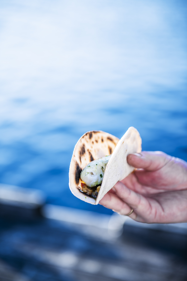 Sterling halibut grilled on skewers with satay sauce